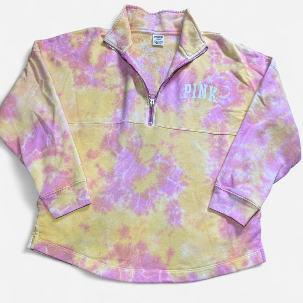 Victoria's Secret PINK Tie Dye Quarter Zip Sweatshirt in pink and yellow